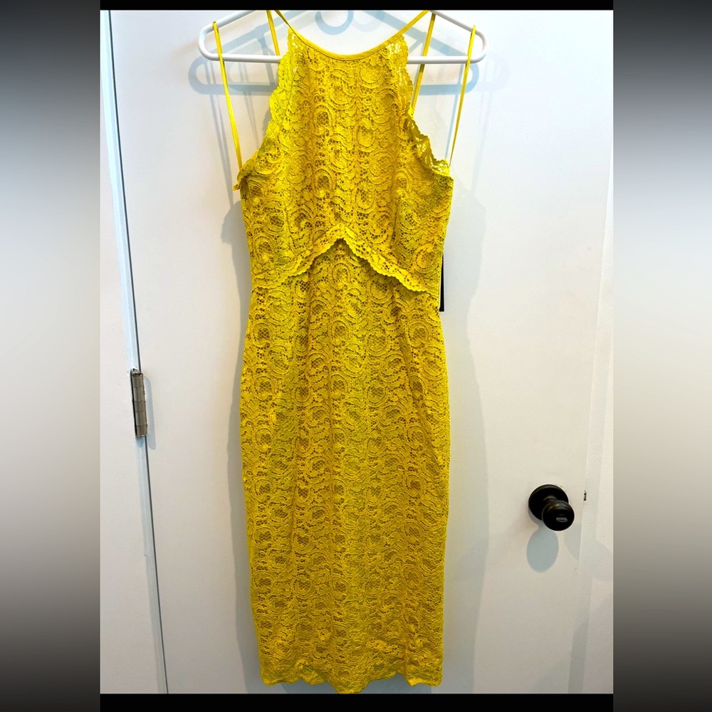 Mustard yellow halter lace dress